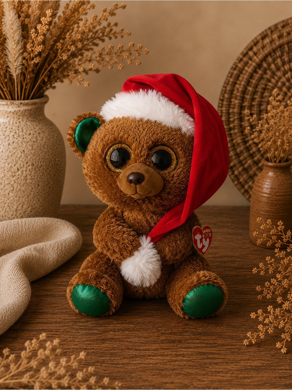 Ty Beanie Boo Nicholas the Bear Christmas Santa Hat Plush Toy 10 Inch
